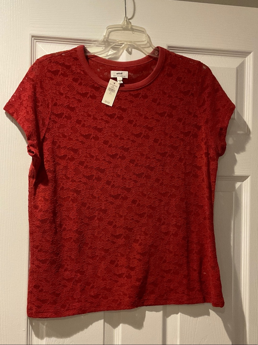 aerie Wine Colored Lace Short Sleeve Tee